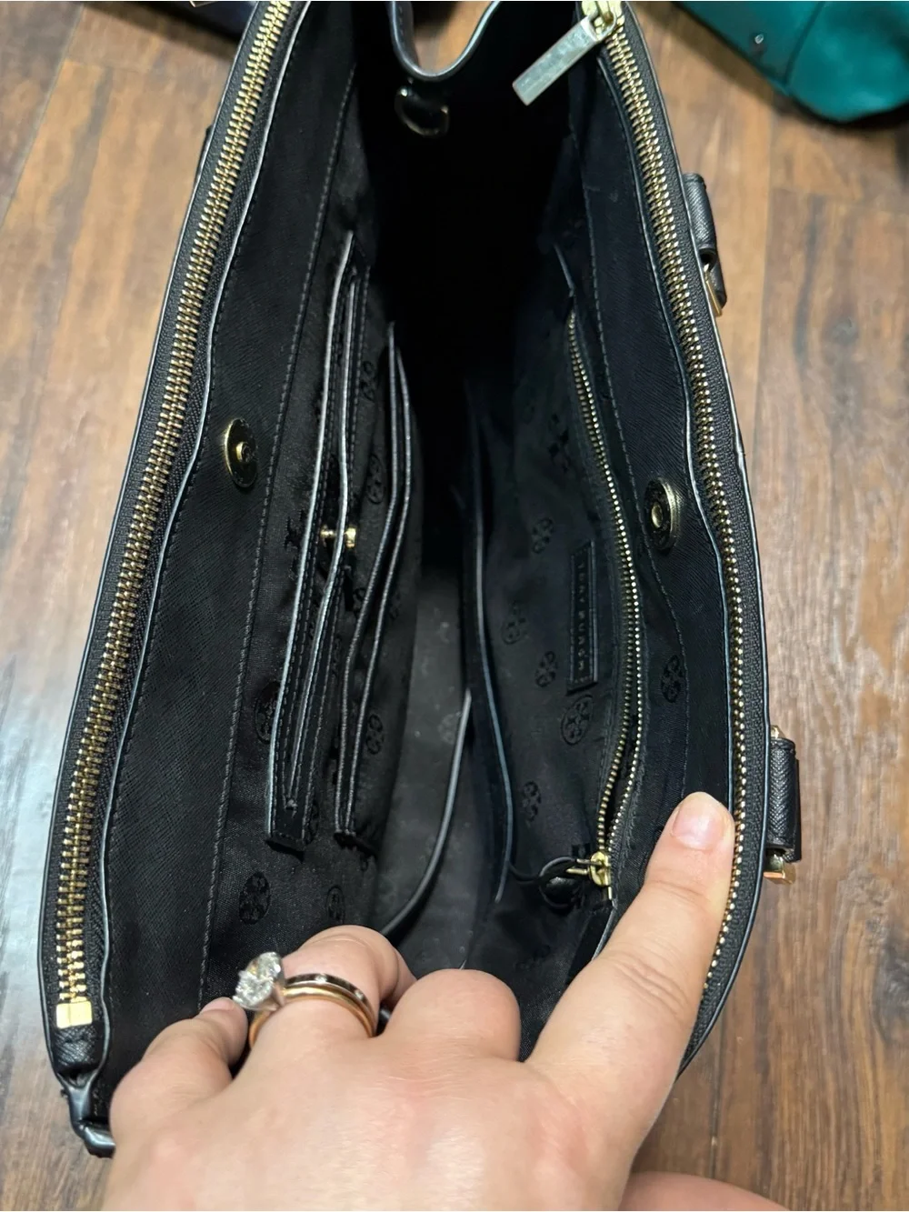 Tory Burch Black Robinson East/West Double Zip Tote
